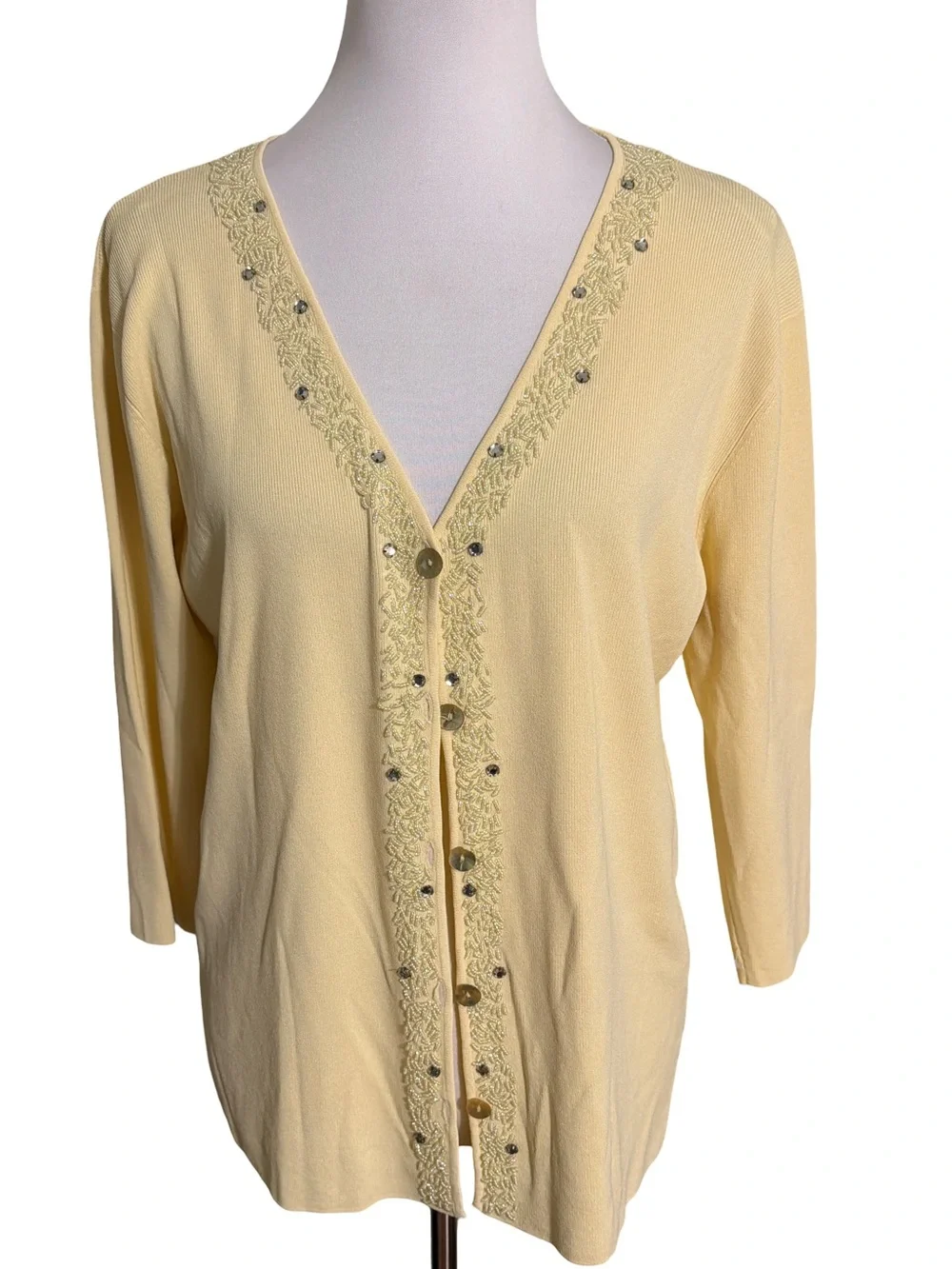 Lou Lou & Company Pale Yellow Embellished V-Neck Cardigan